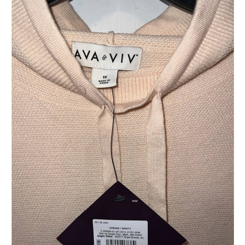 New Ava & Viv pullover knit drawstring sweater cream size 1X - Picture 2 of 5